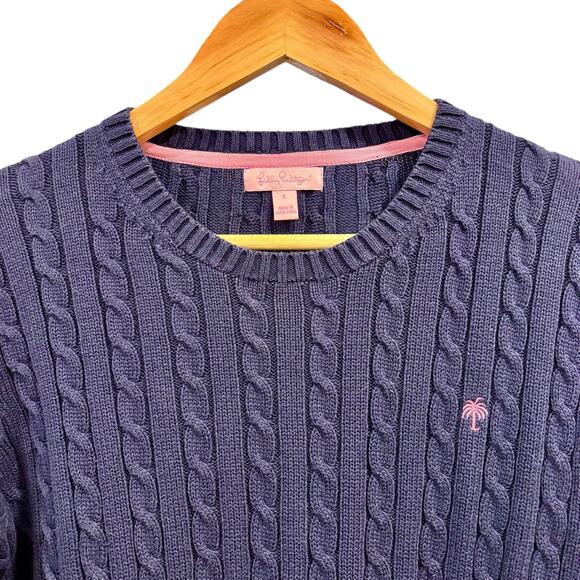Lilly Pulitzer Navy Blue Cable Knit Cotton Sweater, Women's Size Large - Picture 3 of 6